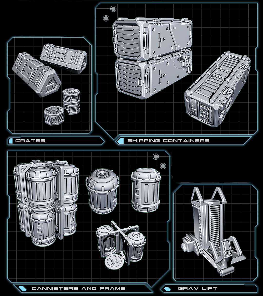 EC3D Terrain Cargo, Shipping Containers, Grav Lift