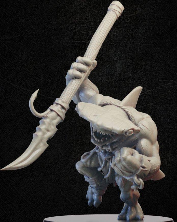 Sharkman with Harpoon-Onmioji-Barbarian,Beastfolk,Fighter,Lycanthrope,Sea Creature,Tribal